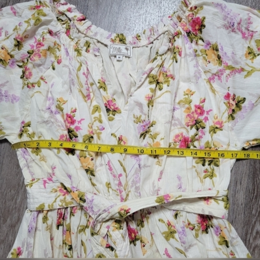 Mille Resort & Travel Floral Puff Sleeve Zoe Trianon Midi Dress Cottagecore MD - Picture 12 of 14